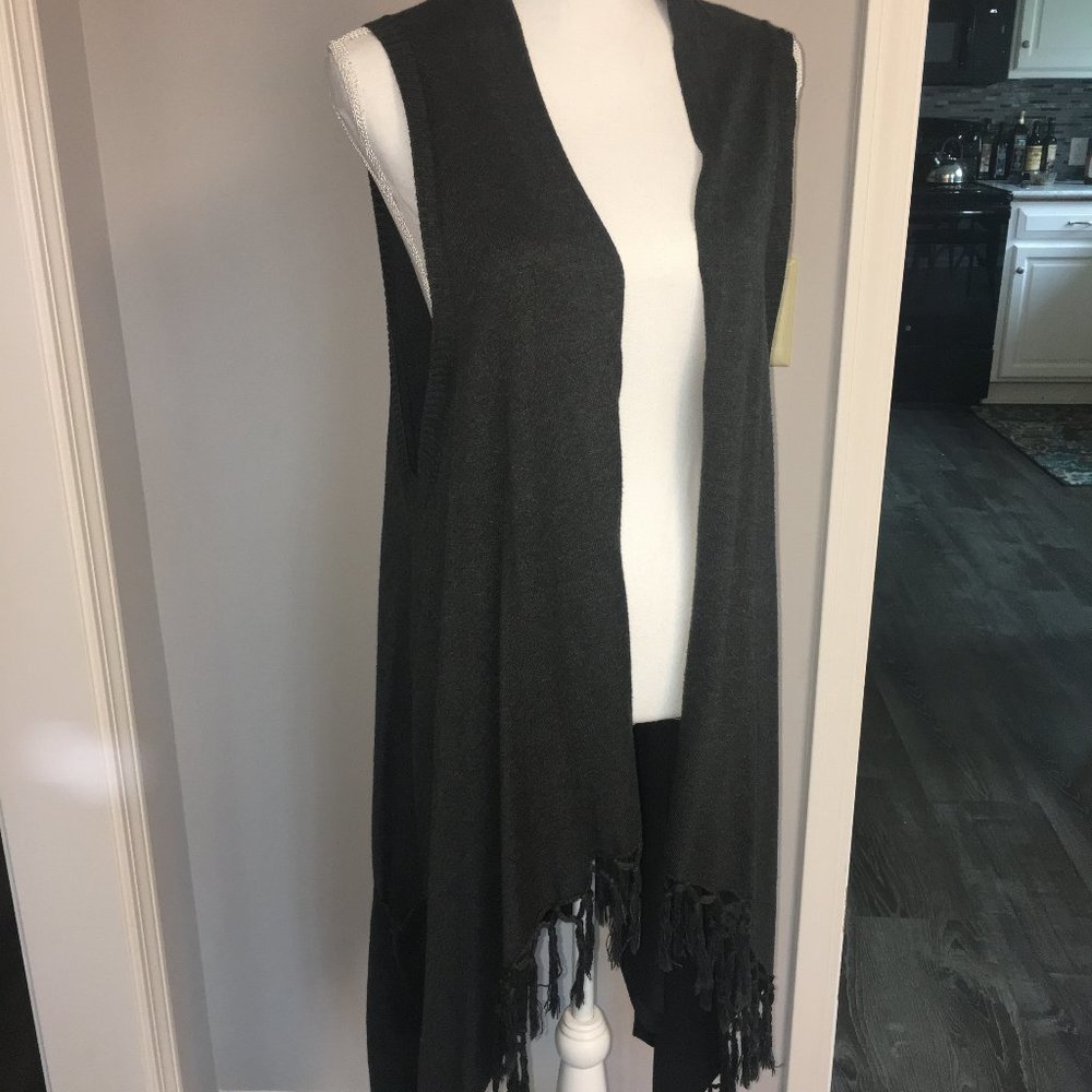 Charcoal Gray Long Vest w/Fringe